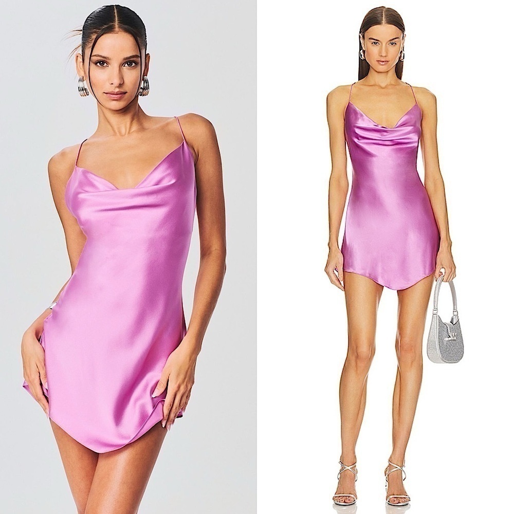 NWT RETROFETE SER.O.YA Silk Cowl Neck Sleeveless Draped Open Back Mini Dress L